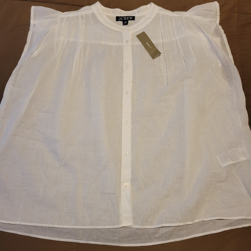 J. Crew White Sheer Button-Front Blouse